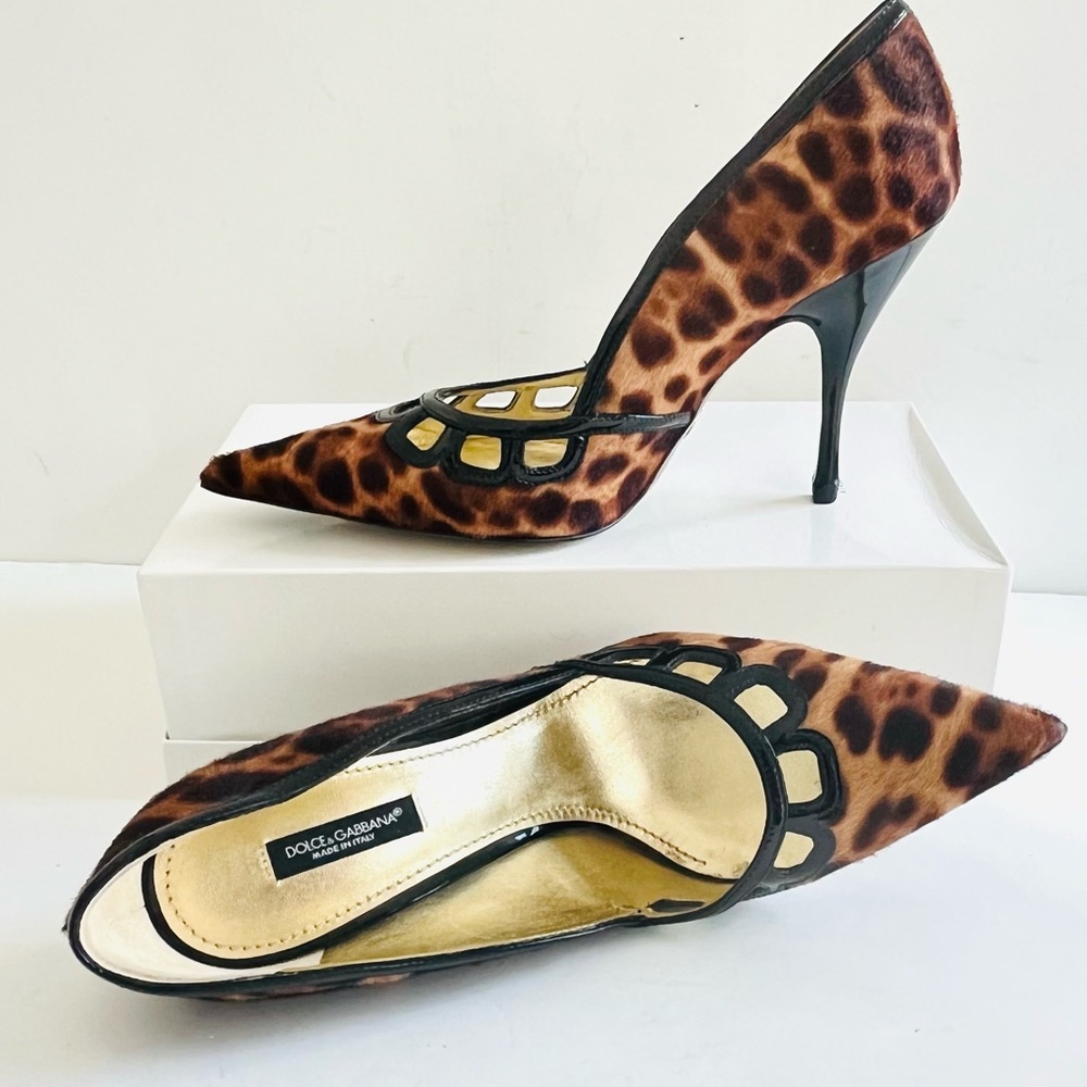 Dolce & Gabbana calf hair tan black animal print heels 38